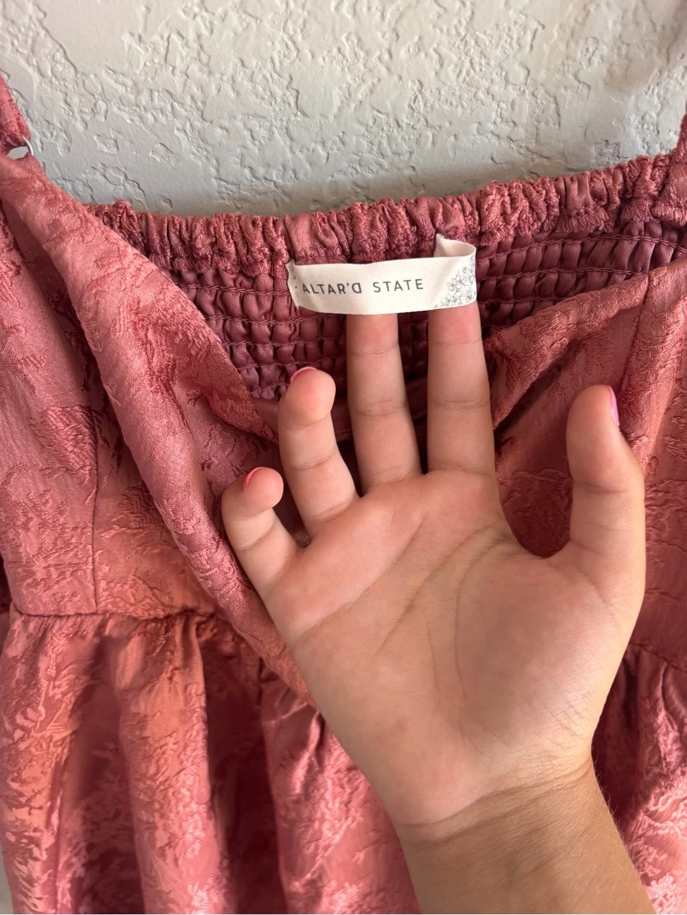 NWOT Altar'd State Rose Pink Textured Lace Midi Dress